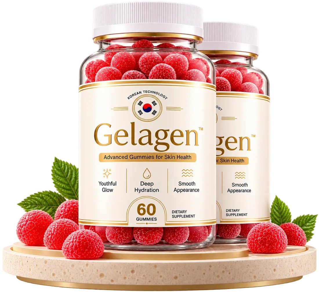 Gelagen beauty gummies bottles for skin, hair and nails with fresh raspberries