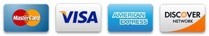 Secure checkout with Mastercard, Visa, American Express and Discover